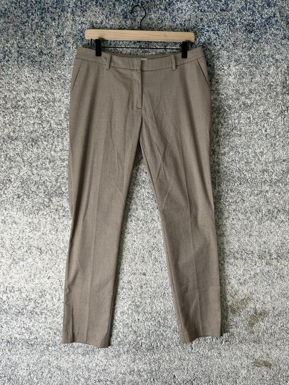 H&M Pants Womens 10 Brown Check Twill Slim Stretch Dress Work Office Career